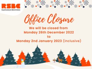 Design showing Christmas elements with a text that reads: "Office Closure - We will be closed from Monday 26th December 2022 to Monday 2nd January 2023 (inclusive"