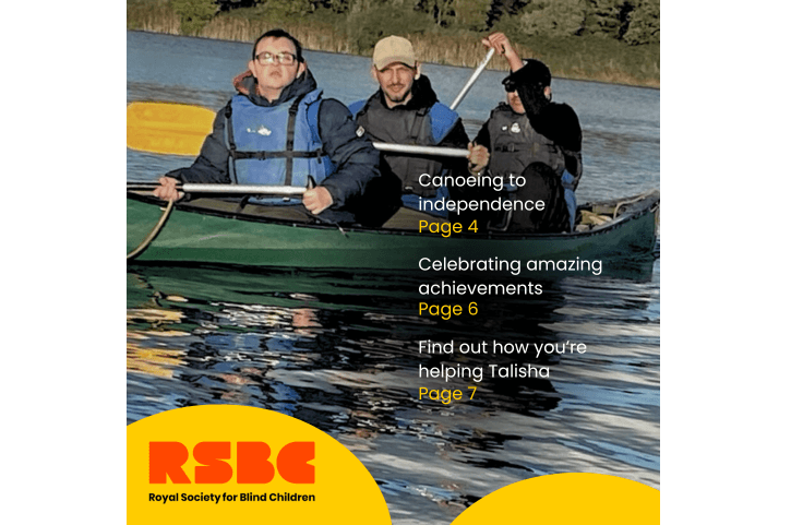 The front cover of the RSBC Spring newsletter. The background is an photograph of three people in a canoe on a lake. On top of the image is small text on the right side that reads 