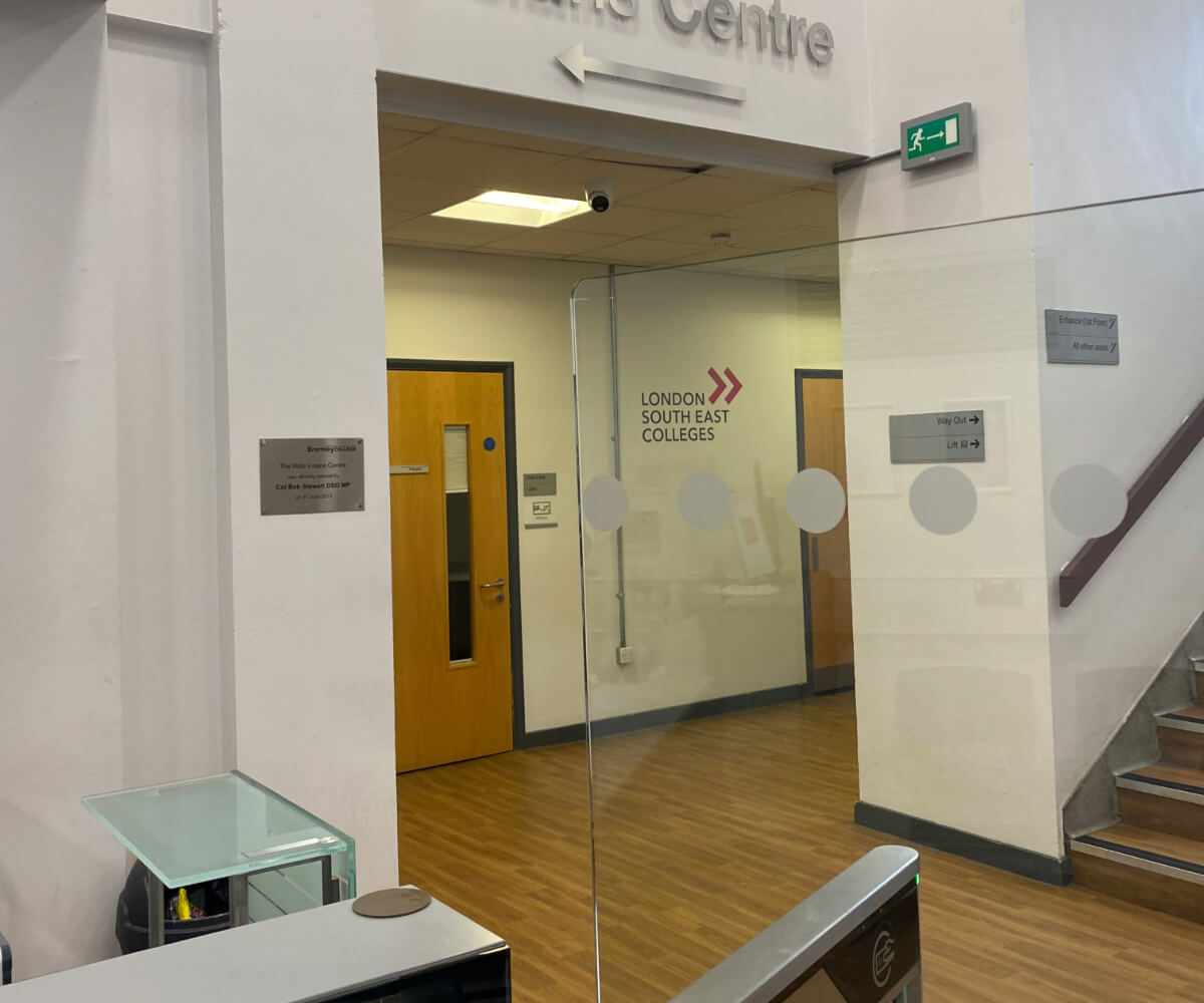 The doors at the entrance to the Nido Volans area at Bromley College