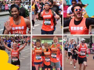 A collage of photos from Team RSBC at the London Marathon 2024.