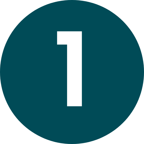 A dark teal circle with the number 1.