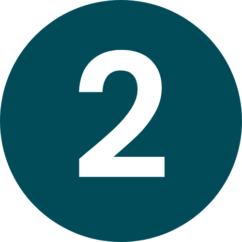 A dark teal circle with the number 2.