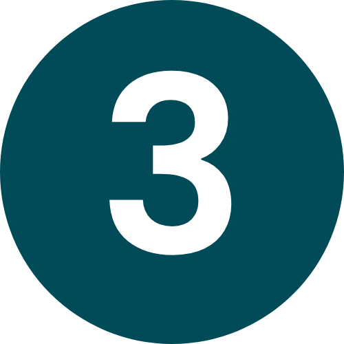 A dark teal circle with the number 3.