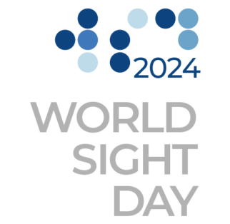 World Sight Day 2024 official logo. The top part of the logo is a series of blue circles which represent the braille for 'WSD'. Underneath the braille is 2024. Below this there is text that reads 'WORLD SIGHT DAY'.